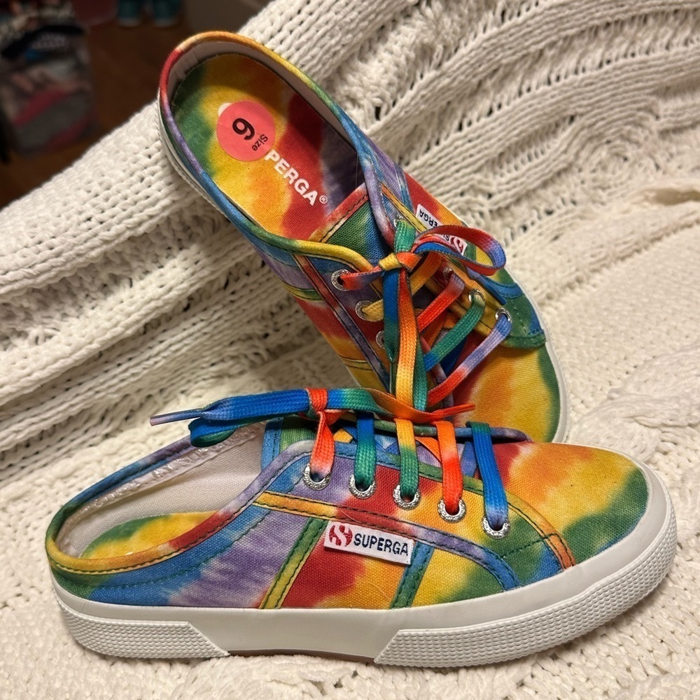 Like New tie dye Superga slip on sneakers 36 6 red blue green yellow purple pink - Picture 11 of 12